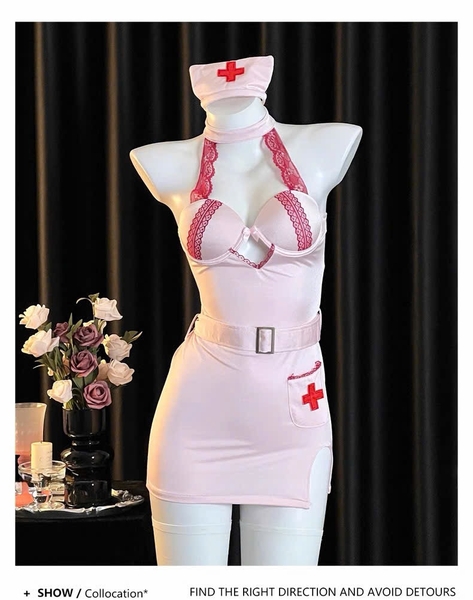 Bộ đồ cosplay y tá Caring Set S2676 kèm nón có gọng mút tôn dáng gợi cảm co giãn nhẹ Bralettehousevn