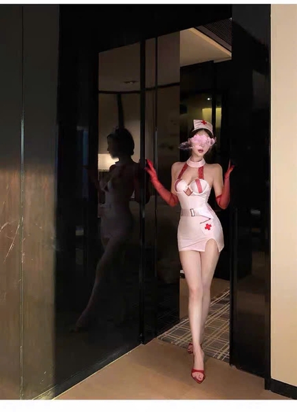 Bộ đồ cosplay y tá Caring Set S2676 kèm nón có gọng mút tôn dáng gợi cảm co giãn nhẹ Bralettehousevn