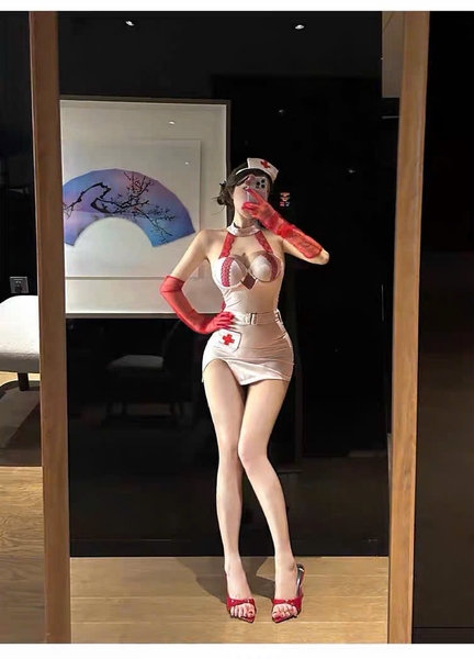 Bộ đồ cosplay y tá Caring Set S2676 kèm nón có gọng mút tôn dáng gợi cảm co giãn nhẹ Bralettehousevn