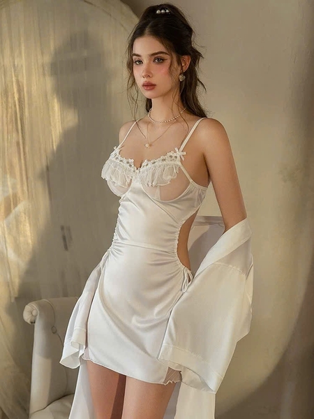 Đầm váy ngủ nữ satin Petuna Dress S2489 cao cấp phối hoa cut out gợi cảm đính hoa phối xuyên thấu Bralettehousevn