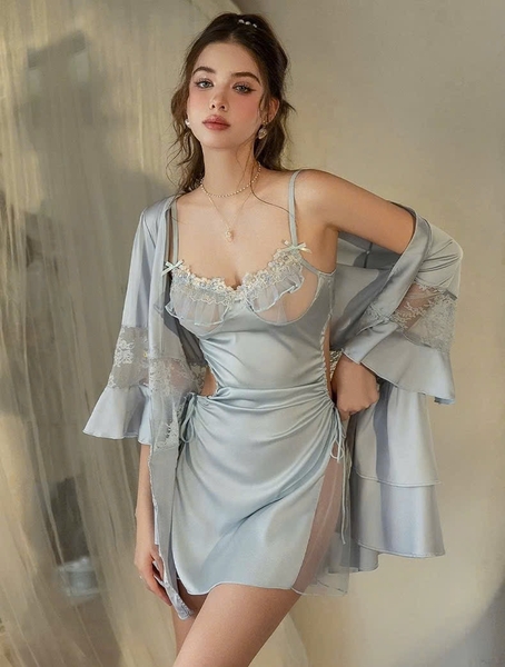 Đầm váy ngủ nữ satin Petuna Dress S2489 cao cấp phối hoa cut out gợi cảm đính hoa phối xuyên thấu Bralettehousevn