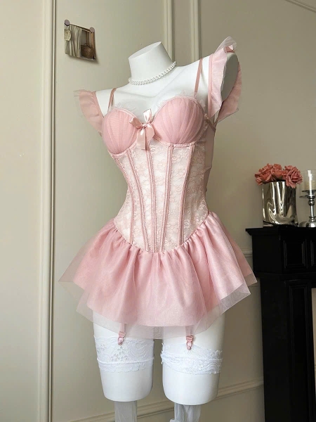 [Kèm quần] Matilda Corset S2434 ballet nàng thơ cao cấp có mút đệm tay bèo trễ vai váy xoè kèm đai Bralettehousevn