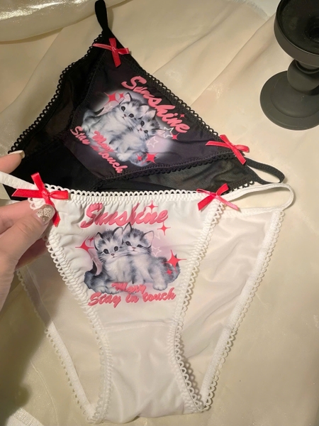 Quần lót lưới Sunshine Panties Q2245 dáng tam giác dây mảnh xuyên thấu in hình mèo gợi cảm trẻ trung Bralettehousevn
