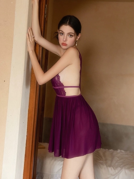 [HOT ITEMS] VÁY VOAN NGỦ NỮ KHOÉT LƯNG GỢI CẢM DÁNG XÒE PHỐI KÈM REN RUBATO DRESS S1178 Bralettehousevn