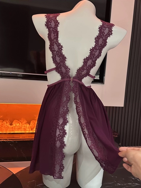 [HOT ITEMS] VÁY VOAN NGỦ NỮ KHOÉT LƯNG GỢI CẢM DÁNG XÒE PHỐI KÈM REN RUBATO DRESS S1178 Bralettehousevn