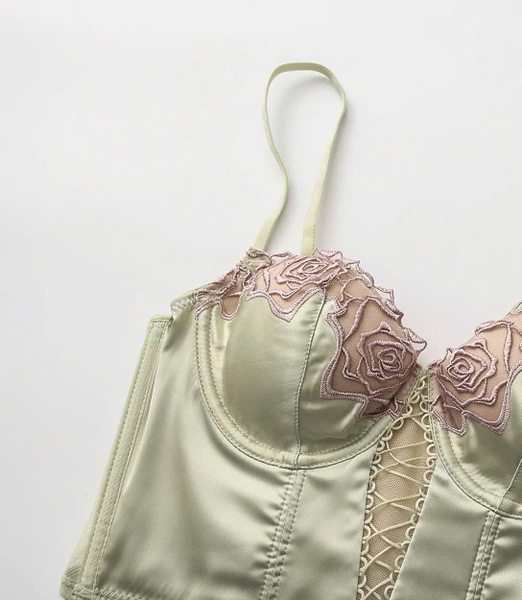 Áo toplette satin cao cấp Zinnia Corset thêu hoa chỉ nổi sang trọng gợi cảm mùa hè Bralettehousevn