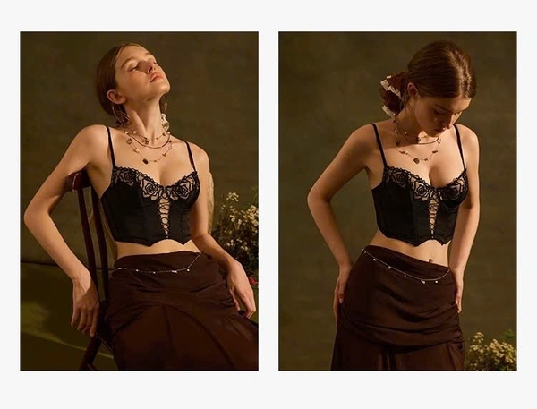Áo toplette satin cao cấp Zinnia Corset thêu hoa chỉ nổi sang trọng gợi cảm mùa hè Bralettehousevn