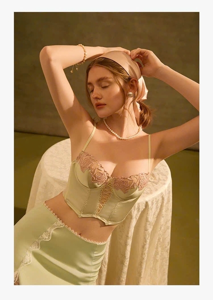 Áo toplette satin cao cấp Zinnia Corset thêu hoa chỉ nổi sang trọng gợi cảm mùa hè Bralettehousevn