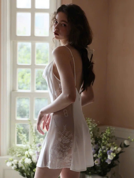 Váy ngủ satin cao cấp Allury Dress S2329 phối bản ren xuyên thấu cổ đổ gợi cảm Bralettehousevn