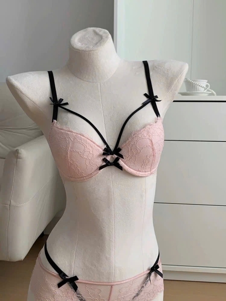 Bộ đồ lót ren có gọng Ixora Set mút mỏng dây V kèm quần nữ tính kiểu Pháp Bralettehousevn