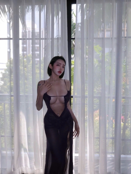 Đầm dài tôn dáng maxi Sheng Dress chất thun lưới dây cột mặc được nhiều kiểu gợi cảm tôn dáng tông tím nổi bật