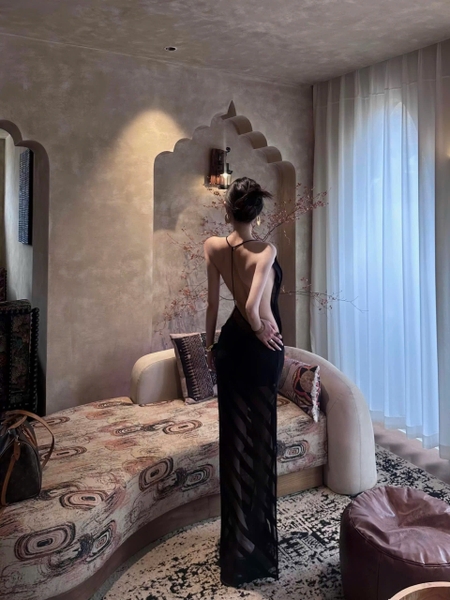 [CÓ SẴN - HOẢ TỐC]𝘉𝘳𝘢𝘭𝘦𝘵𝘵𝘦𝘩𝘰𝘶𝘴𝘦𝘷𝘯 Đầm hở lưng dáng yếm maxi Joie Dress chất thun lưới dày dặn khoét lưng gợi cảm tôn dáng