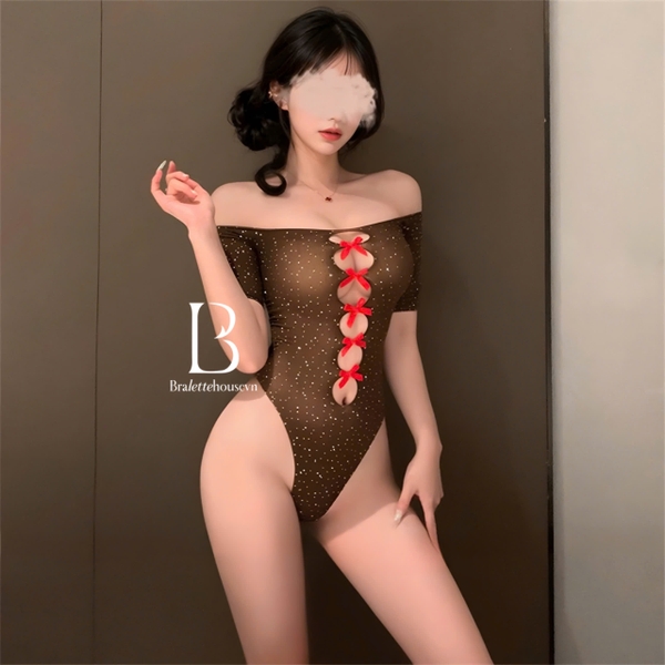 [Hoisery] Woody Bodystock PK2315 đính đá lấp lánh co giãn tốt phối nơ siêu gợi cảm ôm sát cơ thể Bralettehousevn