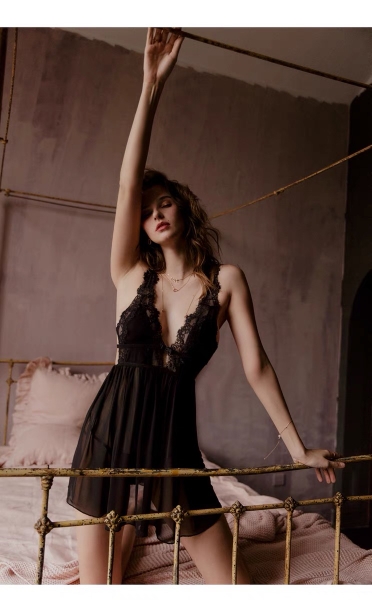 [HOT ITEMS] VÁY VOAN NGỦ NỮ KHOÉT LƯNG GỢI CẢM DÁNG XÒE PHỐI KÈM REN RUBATO DRESS S1178 Bralettehousevn