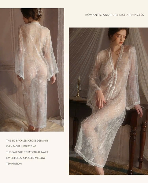 Choàng ren Lemy dáng dài xuyên thấu gợi cảm Bralettehousevn