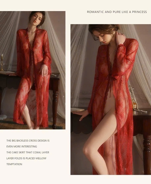 Choàng ren Lemy dáng dài xuyên thấu gợi cảm Bralettehousevn