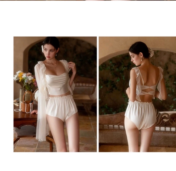 Bộ đồ ngủ 2 dây gợi cảm yêu kiều Tirra Set S2283 chất liệu satin cao cấp kèm quần short phối rũ quyến rũ cho nữ Bralettehousevn