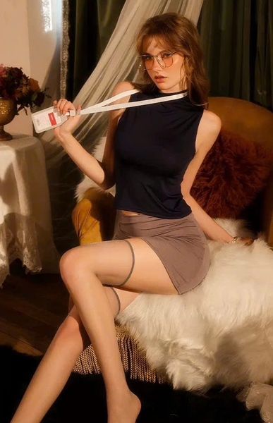 Bộ đồ cosplay thư kí Checked Set kèm bảng tên kín đáo gợi cảm ôm sát Bralettehousevn