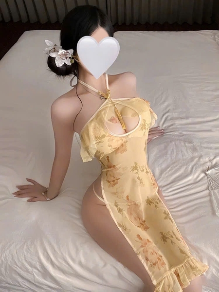 Bộ đồ ngủ cosplay Haji Set phong cách sườn xám Trung Hoa xuyên thấu nhẹ nhàng Bralettehousevn