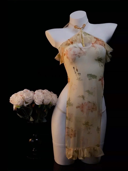 Bộ đồ ngủ cosplay Haji Set phong cách sườn xám Trung Hoa xuyên thấu nhẹ nhàng Bralettehousevn