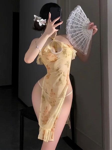 Bộ đồ ngủ cosplay Haji Set phong cách sườn xám Trung Hoa xuyên thấu nhẹ nhàng Bralettehousevn