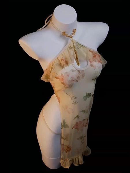 Bộ đồ ngủ cosplay Haji Set phong cách sườn xám Trung Hoa xuyên thấu nhẹ nhàng Bralettehousevn