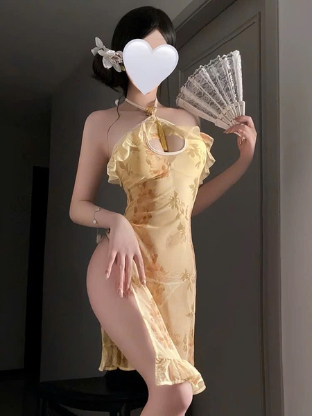Bộ đồ ngủ cosplay Haji Set phong cách sườn xám Trung Hoa xuyên thấu nhẹ nhàng Bralettehousevn