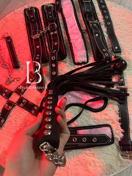 [18++] Bộ phụ kiện tình yêu Hardy Set PK2330 cao cấp da PU phối lông mềm 8 món phiên bản giới hạn Bralettehousevn