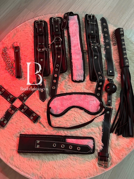 [18++] Bộ phụ kiện tình yêu Hardy Set PK2330 cao cấp da PU phối lông mềm 8 món phiên bản giới hạn Bralettehousevn