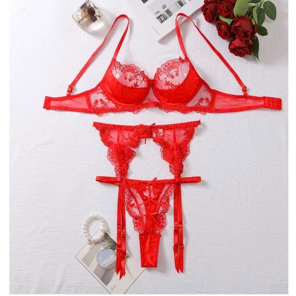 [KÈM ĐAI] Bộ đồ lót ren nữ 3 món Onny Set S2545DO có gọng không mút kèm quần dây lọt khe táo bạo gợi cảm quyến rũ Bralettehousevn