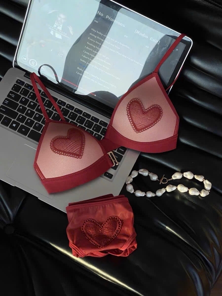 Bộ đồ lót có mút  mỏng Gege Set S2650 trái tim nổi bật gợi cảm Bralettehousevn