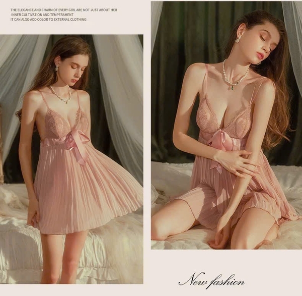 Váy ngủ cao cấp Kova Dress có sẵn mút đệm xếp ly kèm quần sang trọng Bralettehousevn