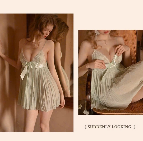 Váy ngủ cao cấp Kova Dress có sẵn mút đệm xếp ly kèm quần sang trọng Bralettehousevn