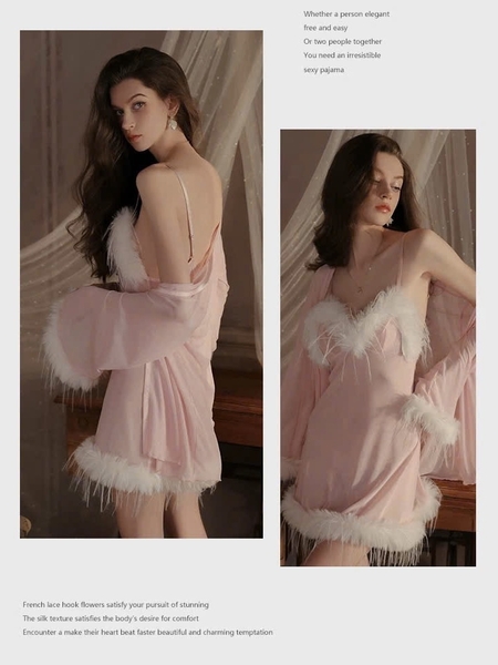 [PARTY🎄] Váy ngủ và choàng có đính lông Fringle Dress S2274 Choàng Flowy S2273 cao cấp mới nhất voan xuyên thấu Bralettehousevn