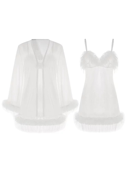 [PARTY🎄] Váy ngủ và choàng có đính lông Fringle Dress S2274 Choàng Flowy S2273 cao cấp mới nhất voan xuyên thấu Bralettehousevn