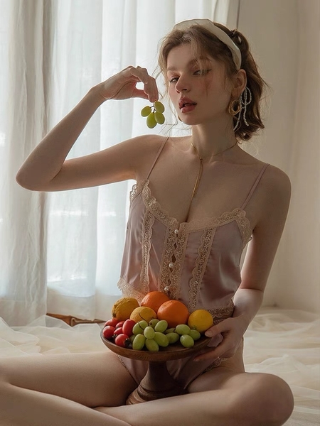 S1732 Shining Set đồ ngủ nữ dây mảnh kèm quần short chất satin cao cấp kèm nút ngọc Bralettehousevn