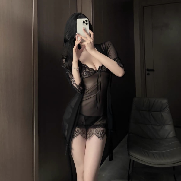 (Kèm váy ngủ) Bộ choàng ngủ voan kèm váy 𝐒𝟏𝟗𝟒𝟎 Ansia Set chất voan xuyên thấu cao cấp gợi cảm quyến rũ Bralettehousevn