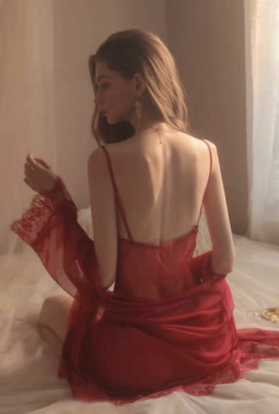 (Kèm váy ngủ) Bộ choàng ngủ voan kèm váy 𝐒𝟏𝟗𝟒𝟎 Ansia Set chất voan xuyên thấu cao cấp gợi cảm quyến rũ Bralettehousevn