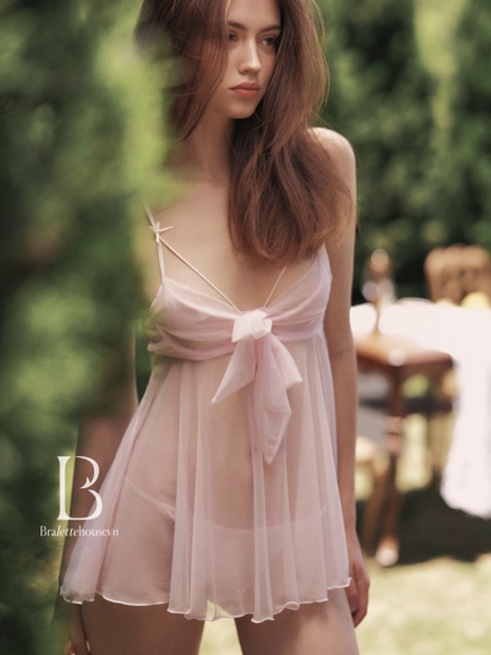 [KÈM QUẦN] Đầm váy ngủ nữ S2053 Dinase Dress cột nơ voan cao cấp Bralettehousevn