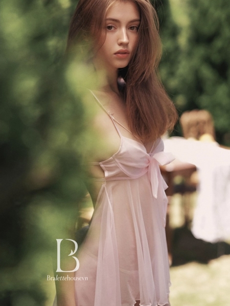 [KÈM QUẦN] Đầm váy ngủ nữ S2053 Dinase Dress cột nơ voan cao cấp Bralettehousevn