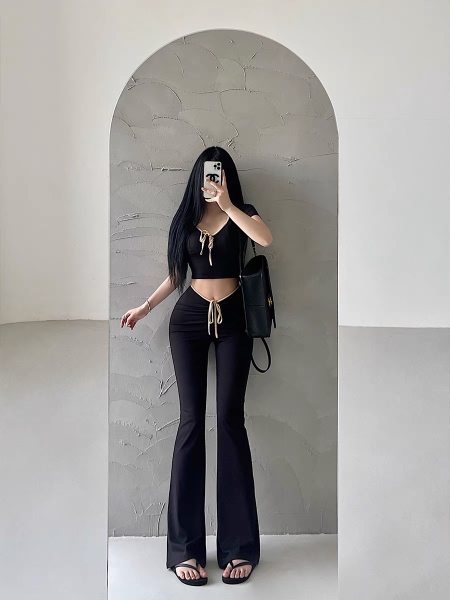 [💝Y2K TREND💝] 𝗦𝟮𝟭𝟬𝟲 𝗔𝗦𝗧𝗘𝗟 𝗦𝗘𝗧 bộ đồ quần dài cột nơ croptop y2k thoải mái mùa hè du lịch sexy gợi cảm Bralettehousevn