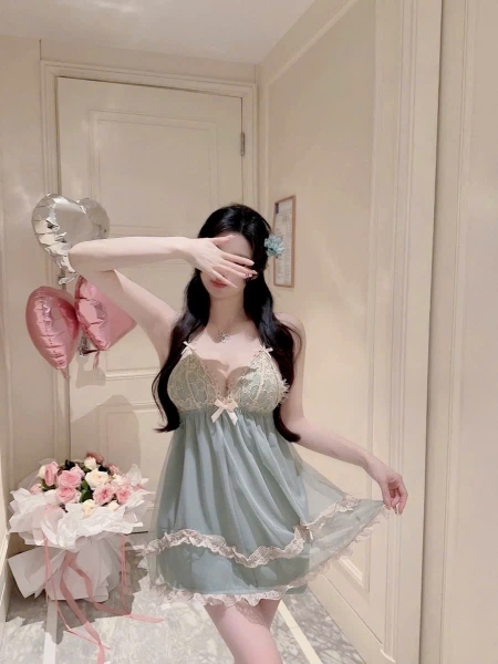 Váy ngủ nữ có mút đệm Party Dress S2558 voan tầng nữ tính phối ren gợi cảm quyến rũ Bralettehousevn
