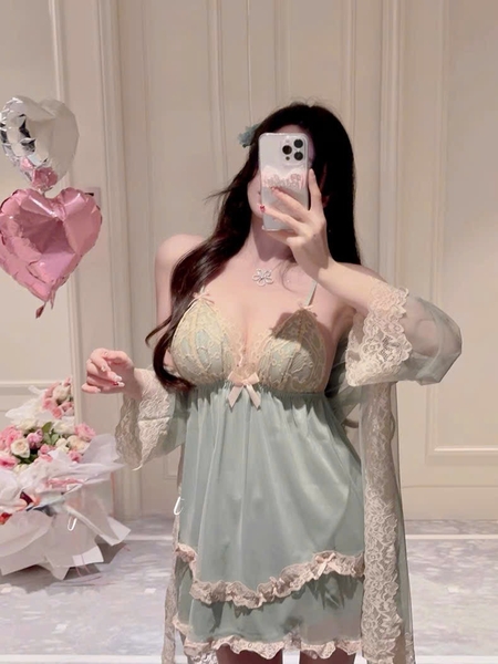 Váy ngủ nữ có mút đệm Party Dress S2558 voan tầng nữ tính phối ren gợi cảm quyến rũ Bralettehousevn