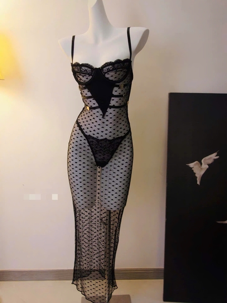 Đầm váy ngủ Liko Dress xuyên thấu siêu tôn dáng ôm sát gợi cảm kèm quần phối khoen tim cao cấp Bralettehousevn