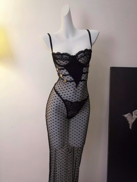 Đầm váy ngủ Liko Dress xuyên thấu siêu tôn dáng ôm sát gợi cảm kèm quần phối khoen tim cao cấp Bralettehousevn