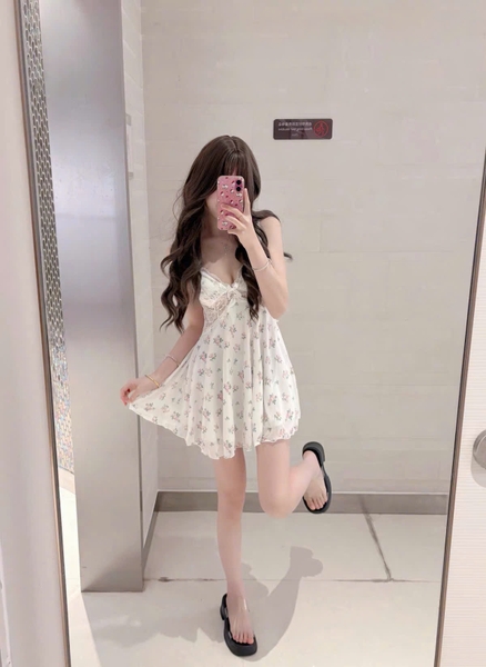 Đầm váy ngủ nữ Melia Dress voan hoa phối ren tiểu thư dáng xoè gợi cảm nữ tính Bralettehousevn