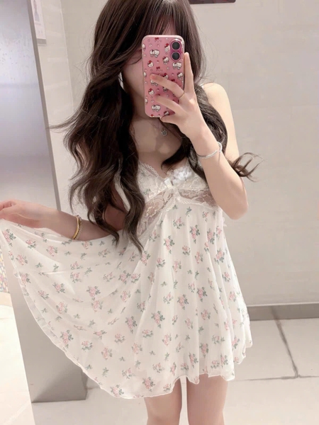 Đầm váy ngủ nữ Melia Dress voan hoa phối ren tiểu thư dáng xoè gợi cảm nữ tính Bralettehousevn