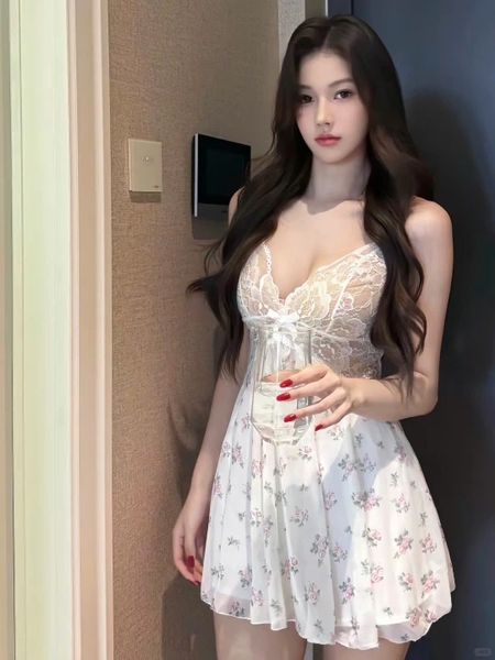 Đầm váy ngủ nữ Melia Dress voan hoa phối ren tiểu thư dáng xoè gợi cảm nữ tính Bralettehousevn