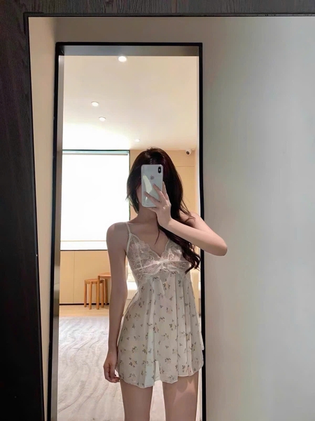 Đầm váy ngủ nữ Melia Dress voan hoa phối ren tiểu thư dáng xoè gợi cảm nữ tính Bralettehousevn