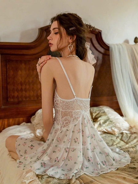 Đầm váy ngủ nữ Melia Dress voan hoa phối ren tiểu thư dáng xoè gợi cảm nữ tính Bralettehousevn